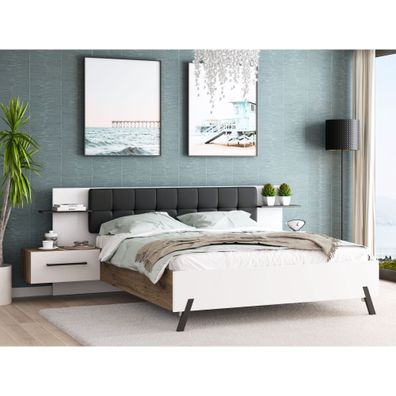 Doppelbett Kara 1 weiß 160x200 Ehebett inkl. 2x Nako Nachtkonsole