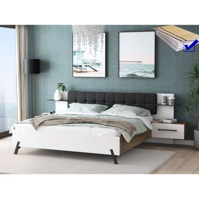 Doppelbett Kara 2 weiß 180x200 Ehebett inkl. 2x Nako Matratze
