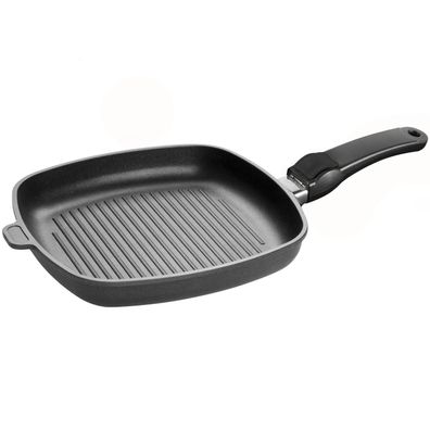 SKK Grill-Pfanne 26 cm flacher Rand eckig Aluguss beschichtet & Griff abnehmbar