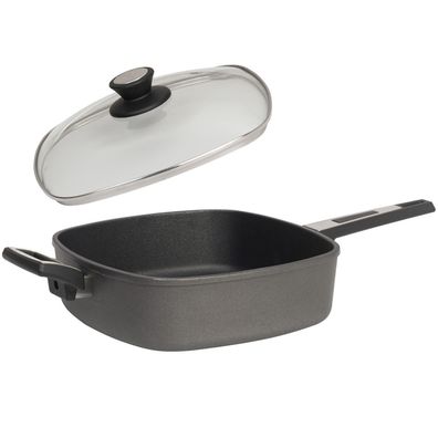 SKK Grillpfanne 28x28 cm eckig Induktion Schmorpfanne Aluguss Antihaft & Deckel