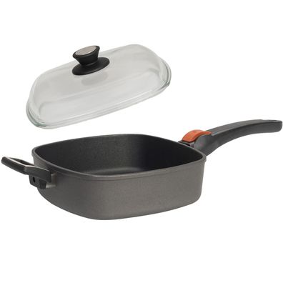 SKK Guss Grillpfanne 28x28 cm Induktion viereckig Stiel abnehmbar mit Glasdeckel