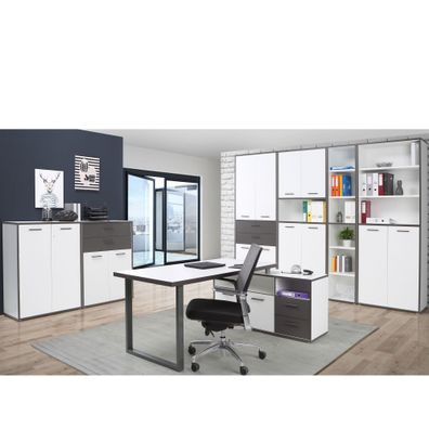 Arbeitszimmer Keijo 28 Weiß Wolfram Grey 8-teilig Bürozimmer Büro