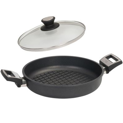 SKK Grill-Paella Pfanne Ø 28 cm Guss Antihaft Bratpfanne & Seitengriffe & Deckel