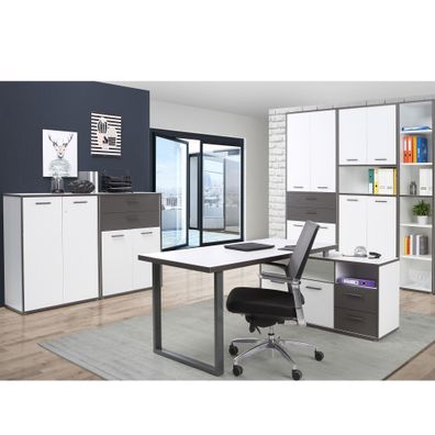 Arbeitszimmer Keijo 33 Weiß Wolfram Grey 7-teilig Bürozimmer Büro