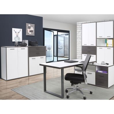 Arbeitszimmer Keijo 34 Weiß Wolfram Grey 6-teilig Bürozimmer Büro