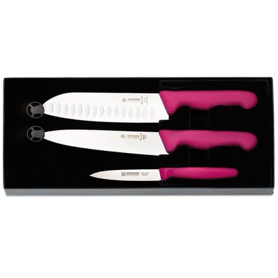 Giesser Küchenmesser-Set 3-teilig mit Santoku Kochmesser & Gemüsemesser pink