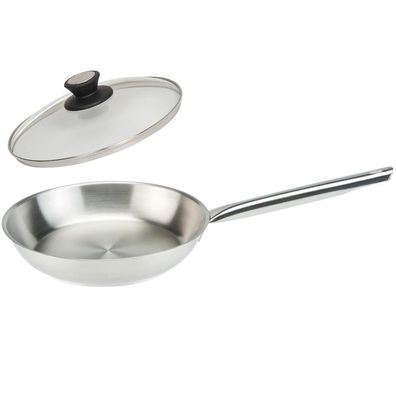 SKK Edelstahl Bratpfanne 26 cm Induktion große rostfreie Profi Pfanne mit Deckel