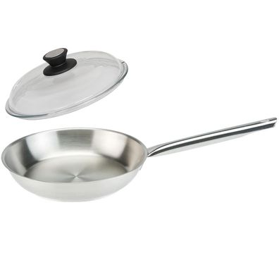 SKK Edelstahl Pfanne Induktion Ø 32 cm rostfreie Profi Bratpfanne mit Glasdeckel