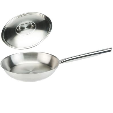 SKK Edelstahl Bratpfanne 40 cm Induktion große rostfreie Profi Pfanne mit Deckel