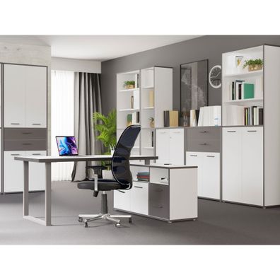 Arbeitszimmer Keijo 37 Weiß Wolfram Grey 8-teilig Bürozimmer Büro