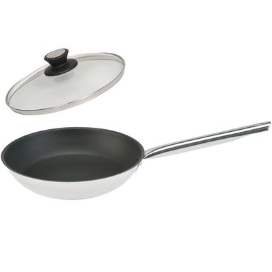 SKK Edelstahl Profi Bratpfanne Ø 26 cm Induktion große Antihaft Pfanne & Deckel