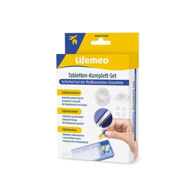 Tabletten Komplett-Set 3-in-1 mit Tablettenteiler, Tablettenmörser und Box