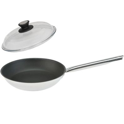 SKK Alu Bratpfanne 24cm Induktion klein Antihaft Pfanne beschichtet & Glasdeckel