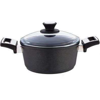 SKK Aluguss Kochtopf 20 cm Induktion 2.5 Liter Antihaft beschichtet & Glasdeckel