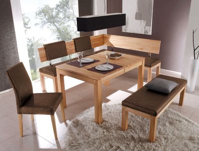 Essgruppe Grover XL Kernbuche massiv + Bänke Calla + Stuhl Cordia walnut