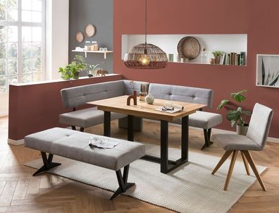 Essgruppe Gunar 1XL Eiche rustikal + Bänke Eda 3 + Caja Natural Gray