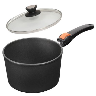 SKK Guss Soßentopf 20 cm Induktion Antihaft Stieltopf Griff abnehmbar mit Deckel