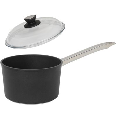 SKK Guss Stieltopf 16cm Induktion Antihaft Soßentopf Edelstahlgriff & Glasdeckel