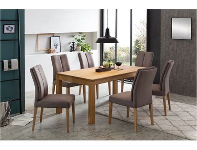 Essgruppe Kantu 3XL Eiche natur massiv + Stühle Flavia 7 Hera taupe