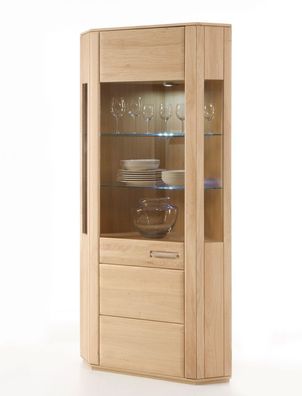 Eckvitrine Senta 6 Eiche bianco teilmassiv 69x209x69 cm Glasvitrine