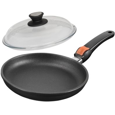 SKK Bratpfanne Ø 24 cm Induktion Antihaft Pfanne Griff abnehmbar mit Glasdeckel