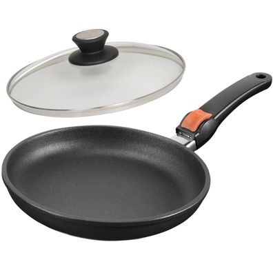 SKK Bratpfanne 24 cm Induktion Antihaft Pfanne Griff abnehmbar & Deckel aus Glas
