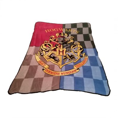 Fleecedecke farbiges Hogwarts Wappen - Magische Harry Potter Decke 120 x 150cm