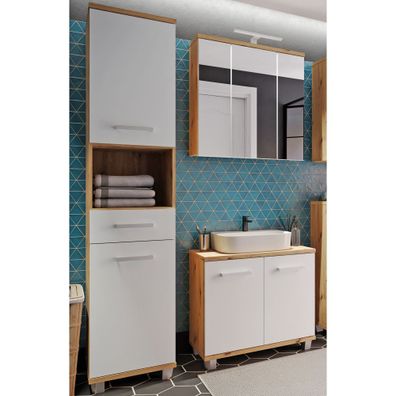 Badezimmer Viola 11 Secret Grey 3-teilig Hochschrank LED