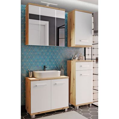 Badezimmer Viola 12 Secret Grey 4-teilig Unterschrank Hängeschrank LED