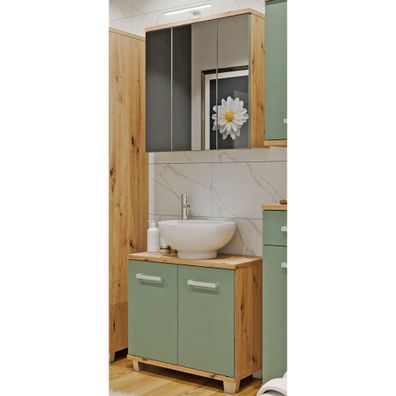 Badezimmer Viola 13 Salbei 2-teilig Unterbeckenschrank LED