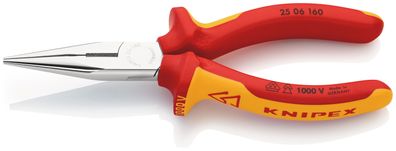 KNIPEX 25 06 160 Flachrundzange 160 mm mit Schneide VDE isoliert verchromt mit