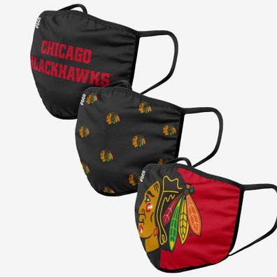 NHL Chicago Blackhawks 3er Set Gesichtsabdeckung Mundschutz Face Cover Mask