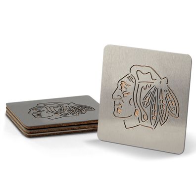 NHL Chicago Blackhawks 4er Set Untersetzer Coaster Set Edelstahl Kork Boaster