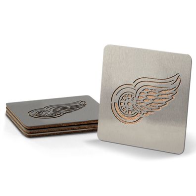 NHL Detroit Red Wings 4er Set Untersetzer Coaster Set Edelstahl Kork Boaster