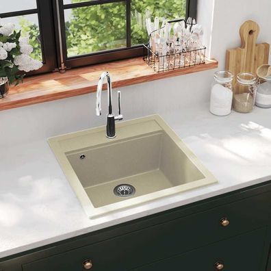 vidaXL Granitspüle Einzelbecken Beige