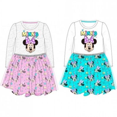 Minnie Mouse Kleid grau/pink oder weiß/turkis - Größe: 122 Farbe: weiß