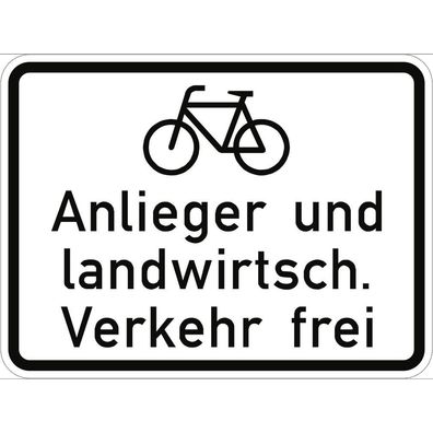 Fahrräder Anlieger und landwirtsch. Verkehr frei, Kombischild, StVO