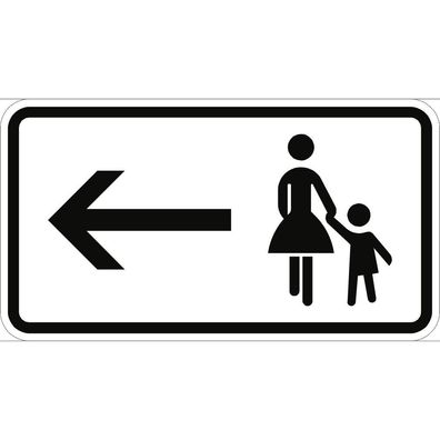 Fußgänger Gehweg gegenéber benutzen, linksweisend, Symbolschild, StVO