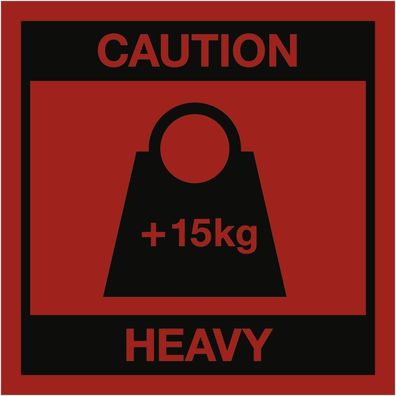 Aufkleber Caution Heavy + 15 kg, Papier, 100x100 mm, 1000 Stéck/ Rolle