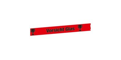 Aufkleber Packband Vorsicht Glas, Folie, 50 mm x 66 m