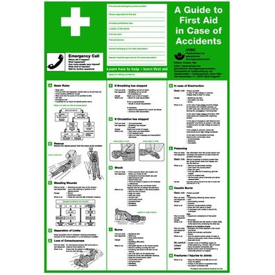 Aushang, Anleitung zur Ersten Hilfe bei Unfällen, versch. Sprachen