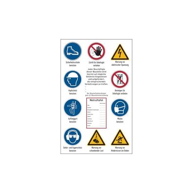 Baustellenschild, Hinweise gem. ISO 7010 + Notruftafel, Alu-Verbund