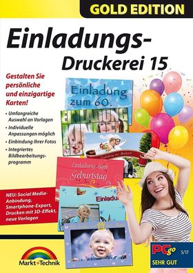 Einladungsdruckerei 15 Gold - Geburtstagsdruckerei, Bildbearbeitung, Vorlagen