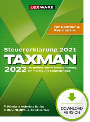 Lexware Taxman 2022 fï¿½r Rentner - Fï¿½r das Steuerjahr 2021 - PC Download Version