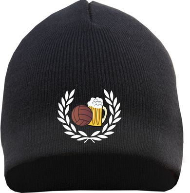 Lorbeerkranz Fussball Bier Beanie Mütze - Bestickt - Strickmütze Winterm