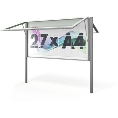 04. VITRUM-Schaukasten - 27x DIN A4 | beidseitig, 166mm tief, silber eloxiert