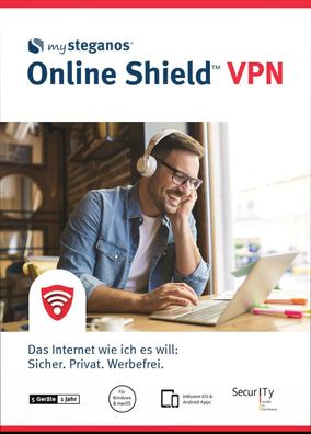 Steganos Online Shield VPN fï¿½r 5 Gerï¿½te - Laufzeit 1 Jahr - Key - ESD - Download