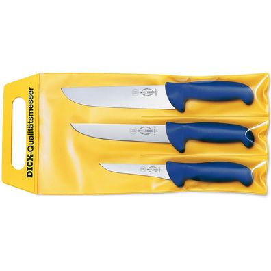 Dick Fleischermesser Set - Schlachtermesser - 2 Ausbeinmesser 1 Blockmesser