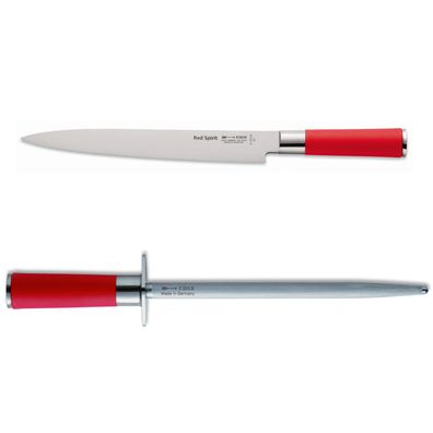 Dick Red Spirit langes Sushimesser 24 cm mit rundem Standardzug Wetzstahl 25 cm