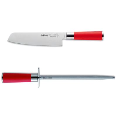 Dick Red Spirit Usuba Gemüsemesser 18 cm mit rundem Standardzug Wetzstahl 25 cm